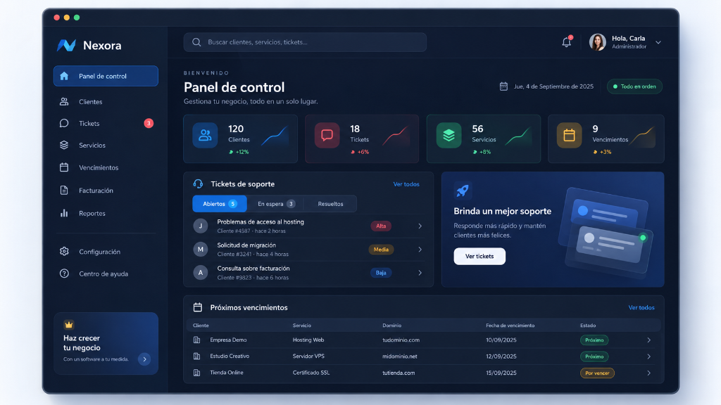 ZeroHost CRM y Panel de Administración